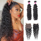 Water Wave Hair 2 Bundles With 4x4 Lace Closure - MeetuHair